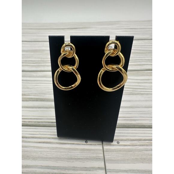 Gold Tone Circular Stud Earrings, 1.25" Jewelry Pierced Ears - Picture 1 of 3